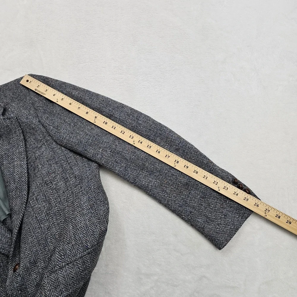 Club Room Harris Tweed Blazer Mens 40R Blue Gray Herringbone Wool Sport Coat Ivy